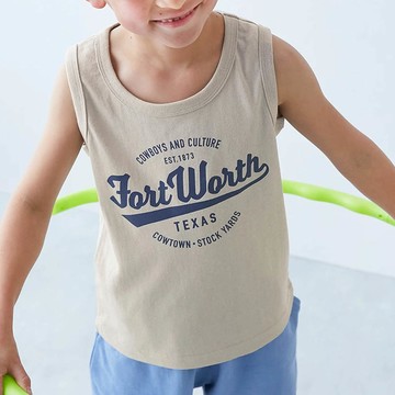 日本 devirock - 100%棉 定番印花無袖上衣-英文logo-淺灰