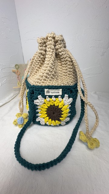 手工製作/束口包/棉麻/手拎包/毛線