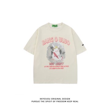 KKyesiou甜美兔子噴漆印花日系短袖T恤男女oversize情侶純棉體恤