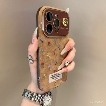 ✨限時下殺✨✨限時下殺✨立體山茶花蘋果15手機殻皮質iPhone16ProMax防摔14全包13輕奢12軟