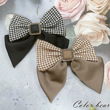 【卡樂熊】拼色蝶結千鳥紋造型髮夾/彈簧夾(兩色)