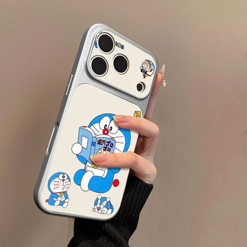 看書叮噹貓適用蘋果17手機殼小羊皮蘋果16保護套15新14外殼13/12