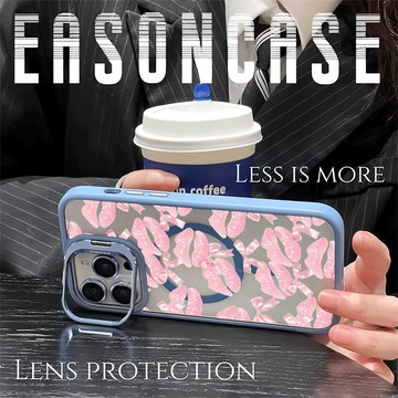 創意口紅唇印 翻蓋護鏡支架 iPhone 15 Pro Max 蘋果 14 plus i14 i15 磁吸無線充 手機殼