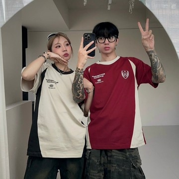 【APPAREL】重磅拼接配色賽車風短袖｜寬鬆街頭風