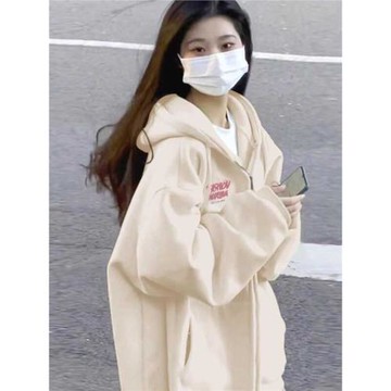 美式重磅拉鏈開衫連帽衛衣女春秋薄款早秋季oversize寬松慵懶外套