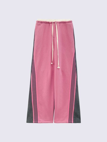 Denim Mix Wide Leg Track Pants [PINK]