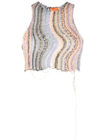 VITELLI - distressed-effect lcropped top - women - Nylon/Cotton/Polyamide/Elastane/Polyester/Linen/Flax - 2 - Orange