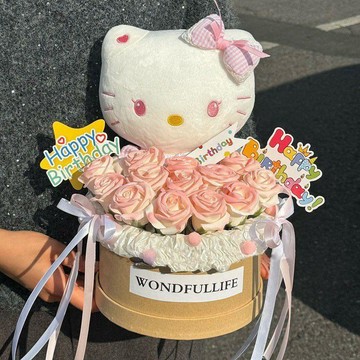 臺灣出貨🔥Hello Kitty玩偶花桶仿真香皂花成品送女朋友情人節禮物520畢業季