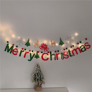 聖誕裝飾用品merryccheistmas字母拉花聖誕節場景牆面布置彩旗 99購物節