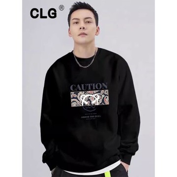 香港潮牌美式復古圓領衛衣男秋冬新款設計感寬松休閑百搭加絨上衣