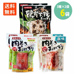 日向屋 肉巻きおにぎり120g お試しセット 3種×2袋 宮崎名物 日向屋 レンチン お手軽 主食 間食 常備 常温保存 送料無料