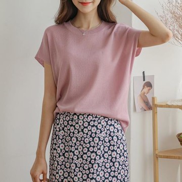 冰絲針織衫短袖T恤女夏季2025年新款薄款內搭蝙蝠袖圓領打底上衣
