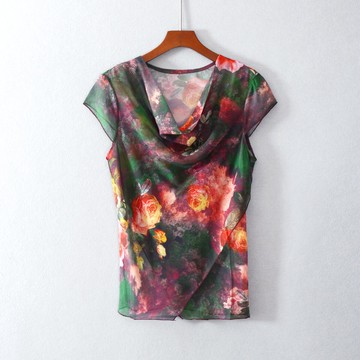 夏款女裝短袖寬松堆堆領青春復古T恤衫上衣服顯瘦