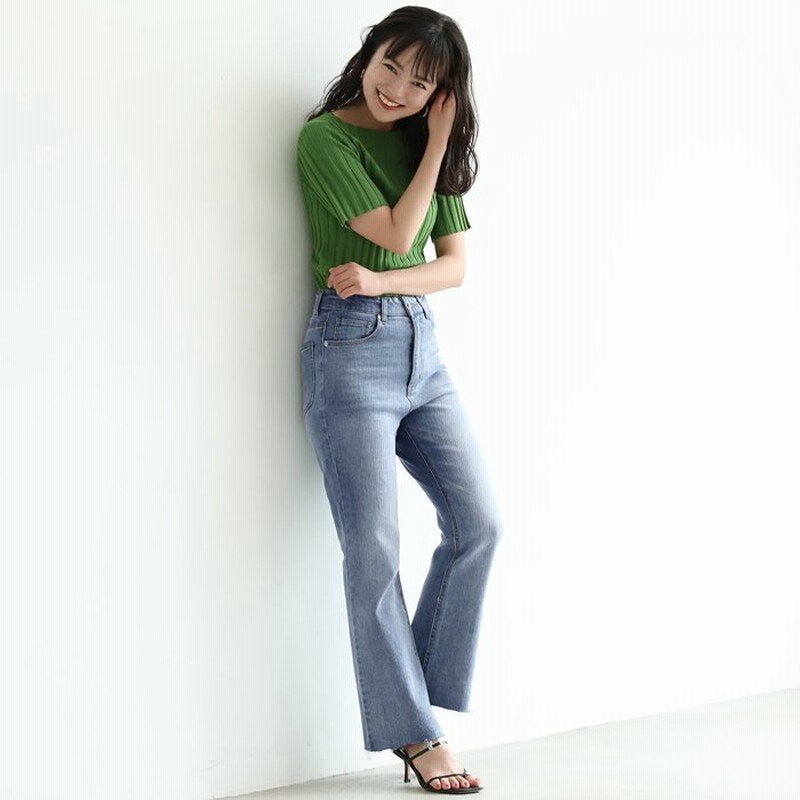 デニム レディース ジーンズ パンツ ロングパンツ カットオフ セミフレア ポケット 裾フリンジ 無地 メール便不可 21ss coca コカ 通販  LINEポイント最大0.5%GET | LINEショッピング