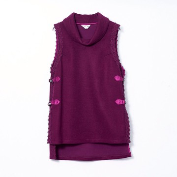 CLL巧玲瓏 側邊釦飾蕾絲雕花長版背心 0004809