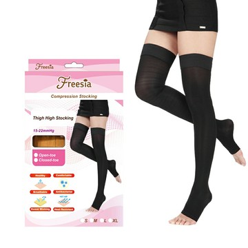 【Freesia】彈性壓力襪-露趾大腿襪(200D)