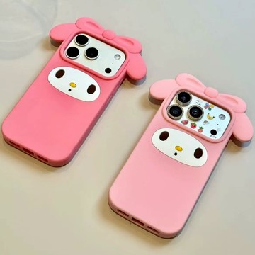 日系可愛少女 櫻花粉 美樂蒂 立體硅膠 iPhone 17 16 15 14 13 Pro max手機殼 防摔保護 軟萌