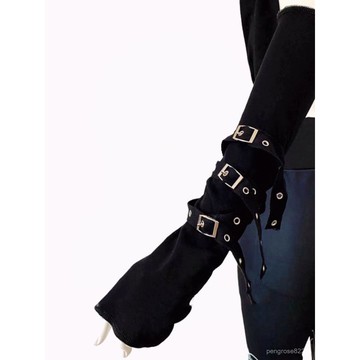 【優選精品】熱賣原宿lolita賽博朋克哥特廢土風格黑袖套係帶手袖辣妹酷露指手套ins日韓風 ZP48