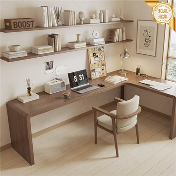【L型轉角省空間】實木書桌 電腦桌 辦公桌 學習桌 工作臺 大板桌 簡約現代設計 加厚實木桌面 家用書房辦公 小戶型適用