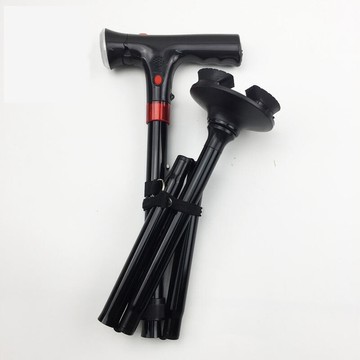 雙柄兔頭多用途可摺疊led燈報警四角鋁合金登山帶燈拐杖