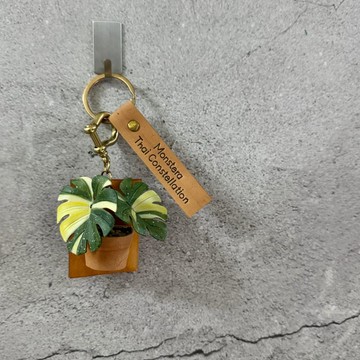 皮革製 泰斑龜背芋吊飾_送禮/收藏