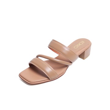 KOKKO簡約時髦方頭柔軟綿羊皮粗跟涼拖鞋棕色