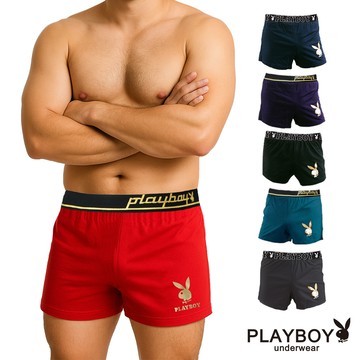 【PLAYBOY】燙金兔頭Logo針織四角褲