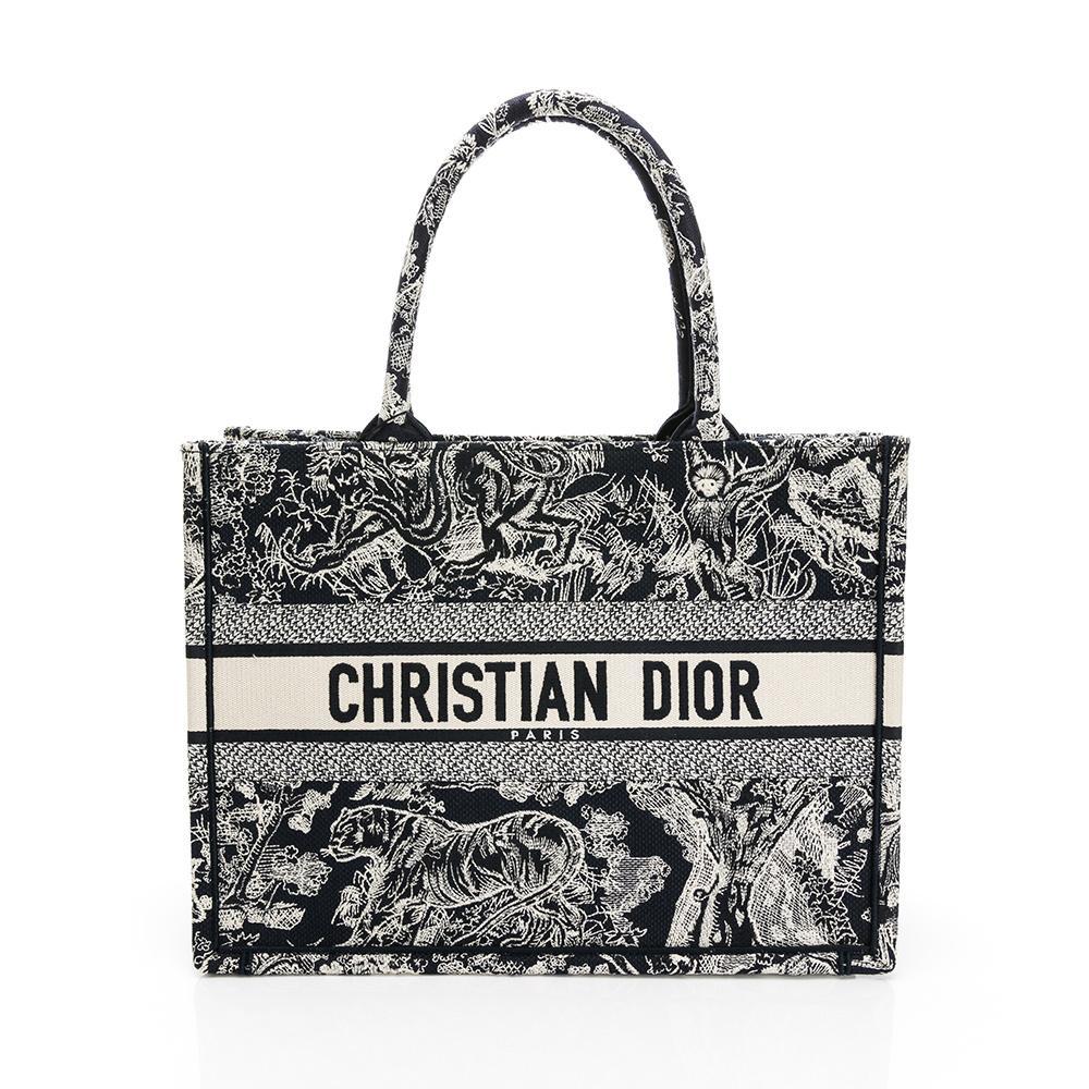 DIOR Book Tote Bag Toile de Jouy老虎刺繡手提托特包手袋(藍底白線)