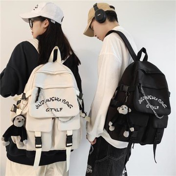 書包女大學生情侶大容量背包韓版字母刺繡初中生高中學生雙肩包男