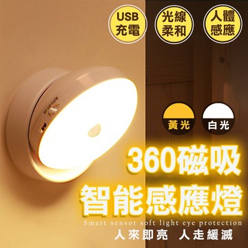 【台灣現貨】360度智能感應燈 USB充電磁吸式 免安裝 感應燈 夜間感應燈 磁吸感應燈 走廊燈 櫥櫃燈 氛圍燈 小夜燈