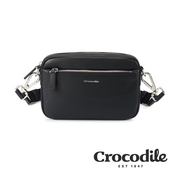Crocodile 鱷魚皮件 男側背包 真皮包包 橫式斜背包(S) Rocky2.0系列 0104-08109-黑綠兩色