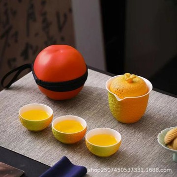 大吉大利旅行茶具套裝一壺3杯戶外便捷式陶瓷創意可愛半手禮快客