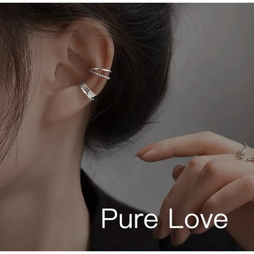 Pure Love樂芙 /正韓 E0596凹凸面小圓珠不對稱耳夾耳骨夾(無耳洞)一對入/ 銀
