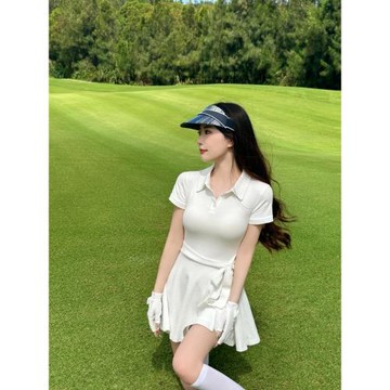 新款高爾夫球服裝女夏季polo領修身顯瘦百褶連衣裙網球羽毛球運動