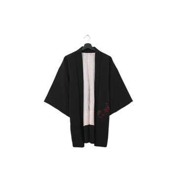 Back to Green-日本黑羽織 酒紅花朵 蔓延 kk-06//vintage kimono