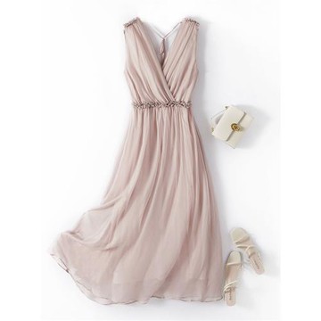 高級感真絲吊帶長裙子女夏季新款氣質輕奢晚宴禮服桑蠶絲連衣裙