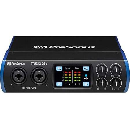 PreSonus Studio 26c 2x4,192 kHz USB Audio MIDI Interface with Studio One Artist Software Pack w Eris 4.5 Pair Studio Monitors and 4” Instrument C