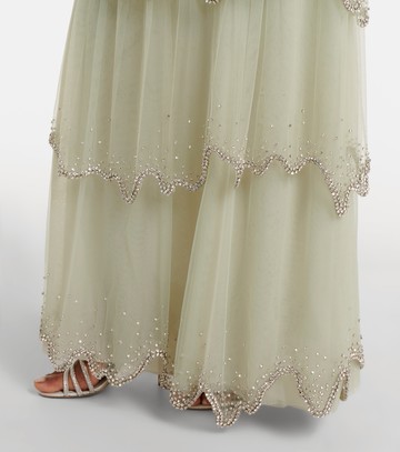 Costarellos Zaria embellished tiered tulle gown