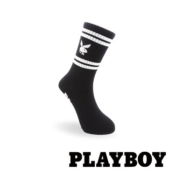 【襪款任選3雙$299、7雙$588】PLAYBOY 條紋時尚女高筒休閒襪-黑(BD5921)