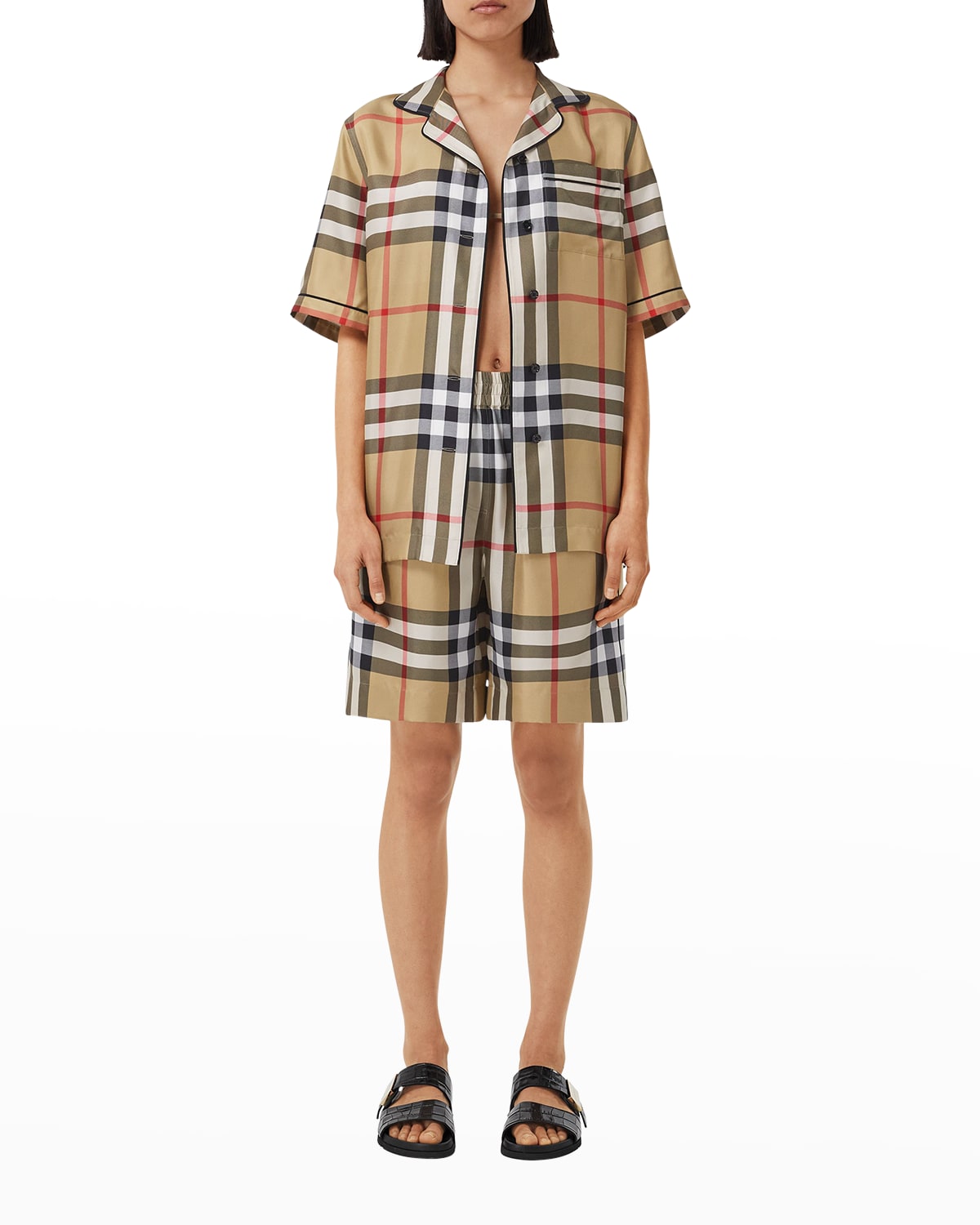 Tierney Check Mulberry Silk Pajama Shirt