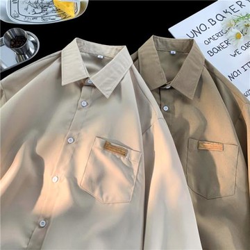 美式復古易打理襯衫男長袖春秋款外套大碼寸衫痞帥高級感內搭襯衣