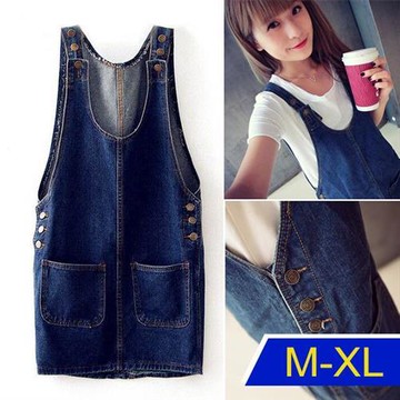 【韓國K.W.】牛仔簡約玩美丹寧百搭裙(新品/小香風/丹寧/背心裙/洋裝)