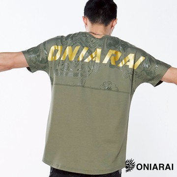 BLUE WAY 鬼洗 ONIARAI - 男款 佩斯利剪接短TEE(灰綠)
