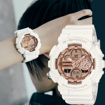 CASIO 卡西歐 G-SHOCK 時尚雙顯電子錶 女錶-玫瑰金x白 手錶 (GMA-S140PG-7A)