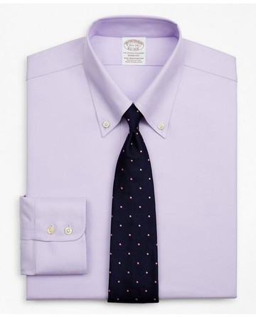 Brooks Brothers Men's Stretch Soho Extra-Slim-Fit Dress Shirt, Non-Iron Twill Button-Down Collar | Lavender | Size 17 37