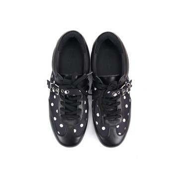 Asthershop原創 波點裝飾德訓鞋 圓頭平底真皮單鞋舒適低跟皮鞋女