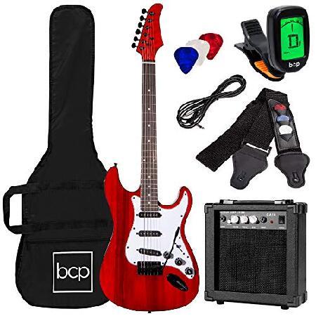 Best Choice Products 39in Full Size Beginner Electric Guitar Starter Kit w Case, Strap, 10W Amp, Strings, Pick, Tremolo Bar Cherry Red