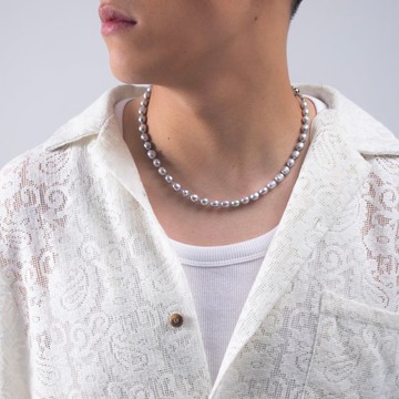 Glitch 藍灰色巴洛克淡水珍珠項鍊・金/銀・新年送禮・情人節禮物