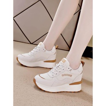內增高運動鞋女2024年春季新款真皮百搭休閑鞋顯腳小厚底小白鞋女