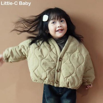 童裝女童冬裝兒童韓版棉衣V領棉服2024新款寶寶冬季洋氣3保暖外套